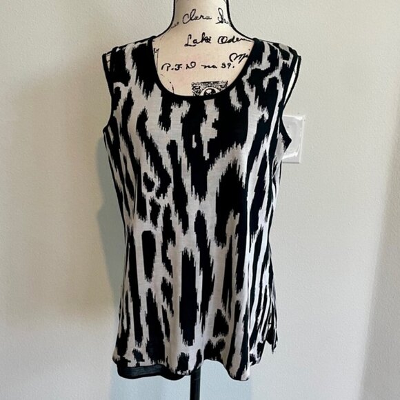 MING WANG ANIMAL PRINT MID LENGTH SCOOP NECK KNIT TANK TOP Sz M SOPHISTICATED - Picture 6 of 15